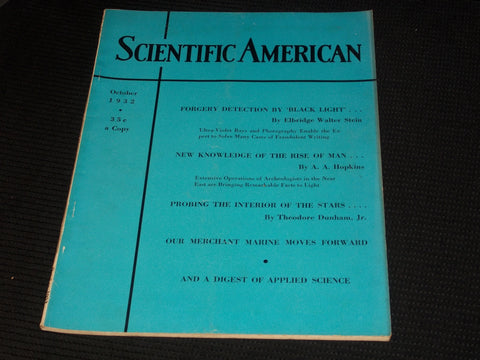 1932 OCTOBER SCIENTIFIC AMERICAN MAGAZINE - FORGERY DETECTION COVER - E 6394