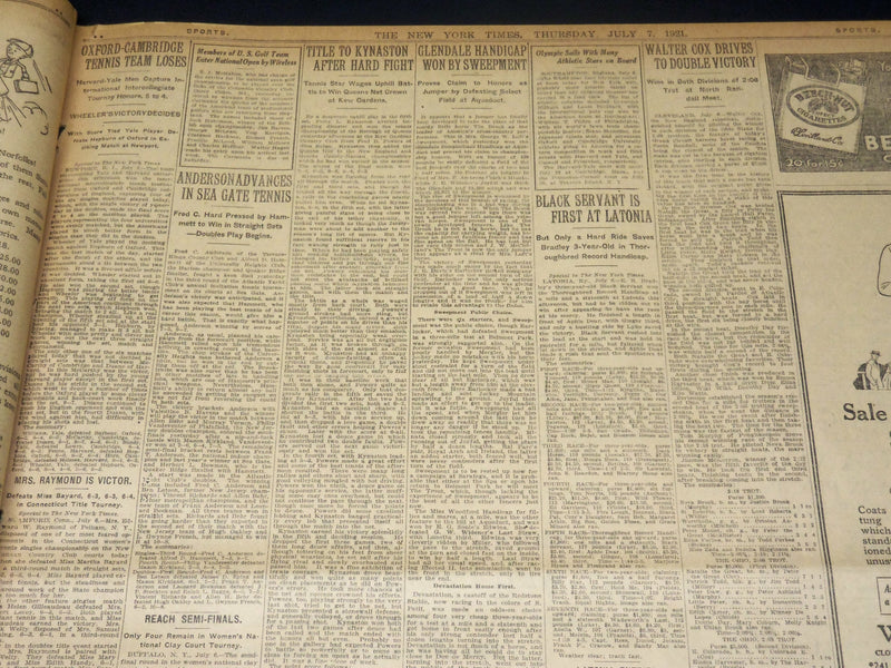 1921 JULY 7 NEW YORK TIMES NEWSPAPER- 400 EX-SOLDIERS NEW YORK SUICIDES- NT 8696