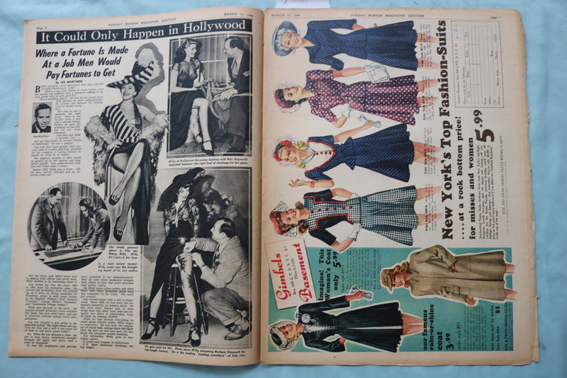 1944 MARCH 12 SUNDAY MIRROR NEWSPAPER MAGAZINE SECTION - LISETTE VEREA - NP 9086