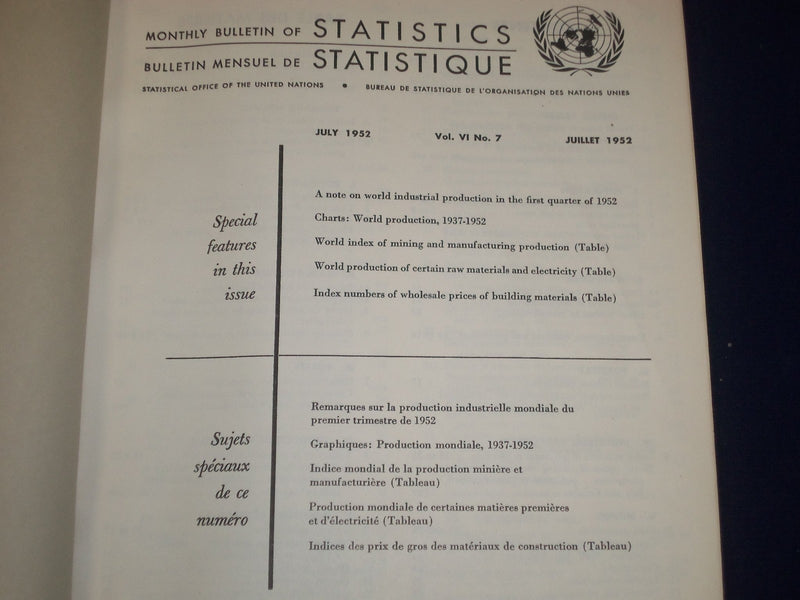 1951-1957 MONTHLY BULLETIN OF STATISTICS LOT OF 24 DIFFERENT ISSUES - O 2855