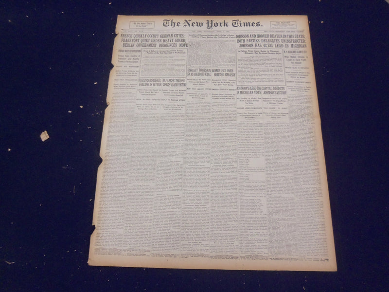 1920 APRIL 7 NEW YORK TIMES - JOHNSON AND HOOVER BEATEN IN THIS STATE - NT 8283