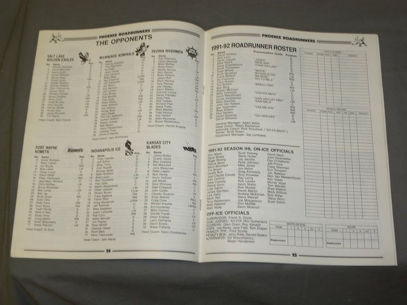 1991-1992 PHOENIX ROADRUNNERS HOCKEY PROGRAM - J 4100