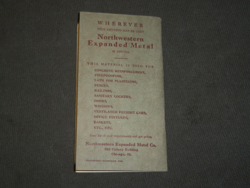 1908 NORTHWESTERN EXPANDED METAL CO. ROOF AND FLOOR SLABS GUIDE BOOK - J 3634