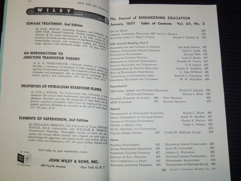 1956-1957 ENGINEERING EDUCATION JOURNAL MAGAZINES LOT OF 2 ISSUES - K 1060