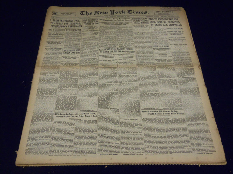 1935 FEB 5 NEW YORK TIMES - 5 ALIBI WITNESSES FAIL TO APPEAR DEFENSE - NT 1921