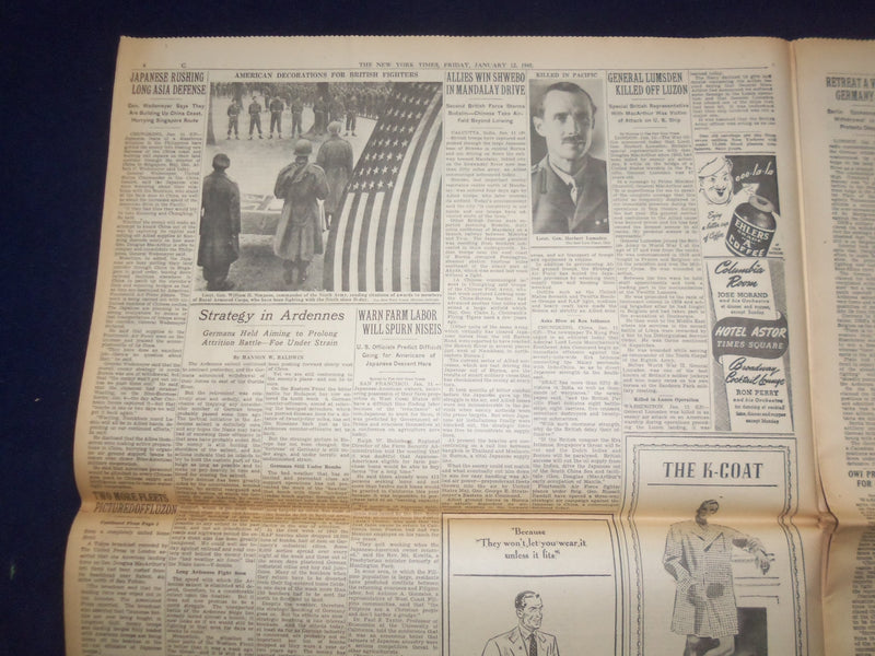 1945 JAN 12 NEW YORK TIMES - AMERICANS DEEPEN AND WIDEN LUZON FOOTHOLD - NP 6650