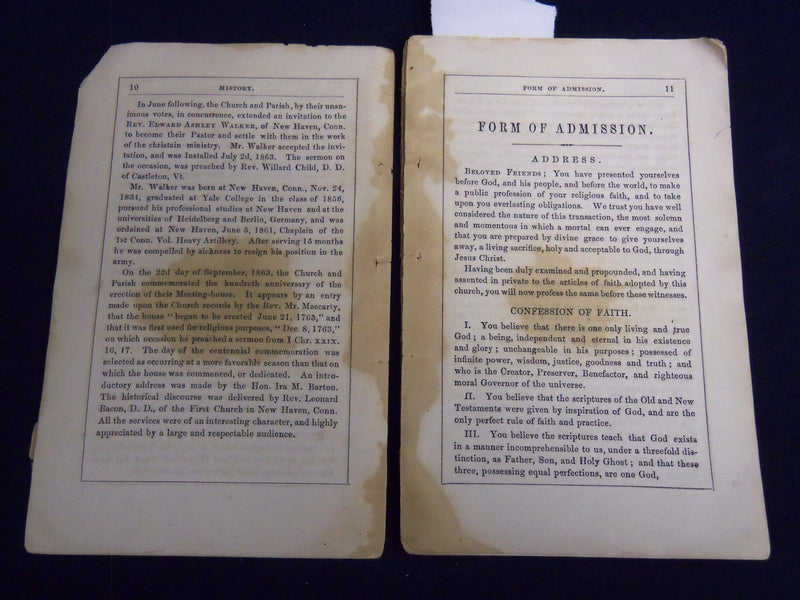 1864 FIRST CHURCH ARTICLES OF FAITH COVENANT & STANDING RULES -WORCESTER- J 8815