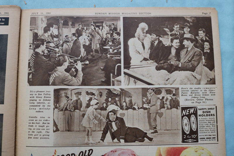 1943 JULY 11 SUNDAY MIRROR MAGAZINE SECTION - COOPER-BERGMAN-ROCKWELL - NP 9088