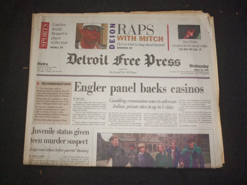 1995 MAR 29 DETROIT FREE PRESS NEWSPAPER - ENGLER PANEL BACKS CASINOS - NP 7669