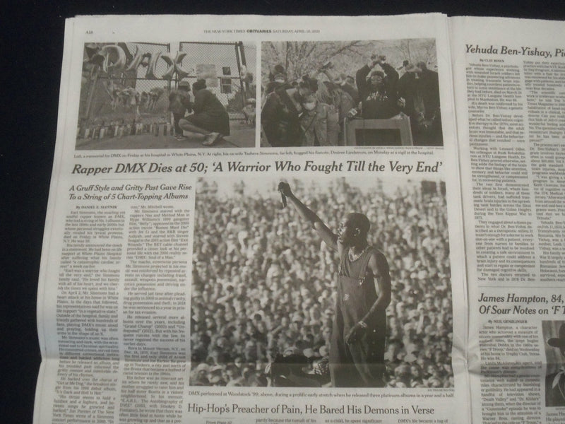 2021 APRIL 10 NEW YORK TIMES - PRINCE PHILIP AT AGE 99 AND DMX AT AGE 50, DIED