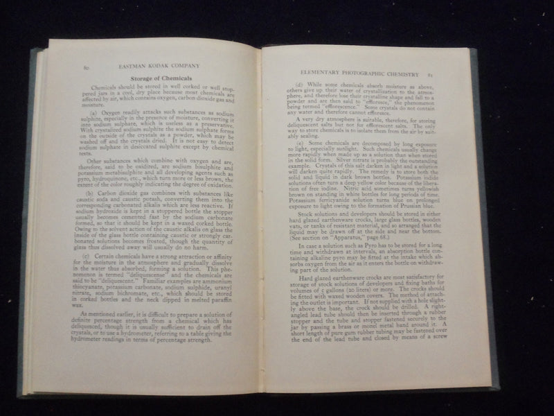 1929 ELEMENTARY PHOTOGRAPHIC CHEMISTRY HARDCOVER BOOK - KODAK COMPANY - KD 8322