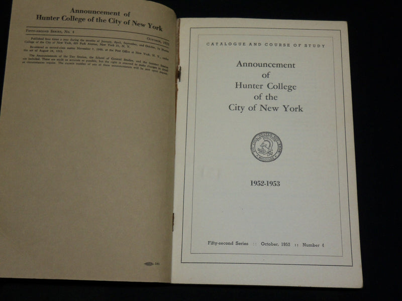 1952-1960 HUNTER COLLEGE CITY OF NEW YORK BULLETINS LOT OF 6 - O 2387