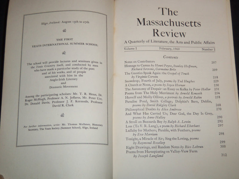 1960 WINTER THE MASSACHUSETTS REVIEW MAGAZINE - HOMAGE TO CAMUS - J 9200