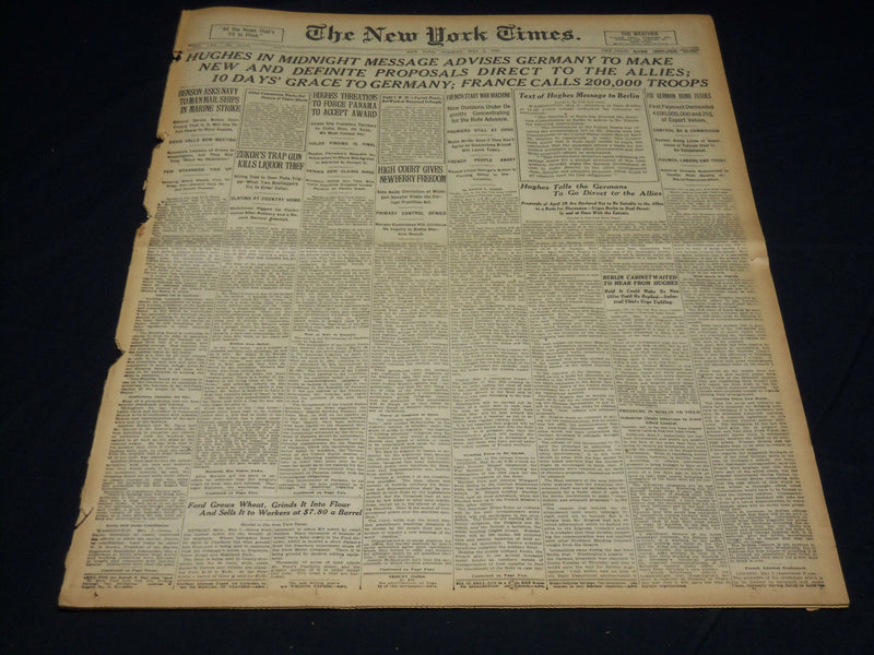 1921 MAY 3 NEW YORK TIMES - HUGHES ADVISES GERMANY MAKE NEW PROPOSALS - NT 7839