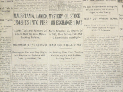 1922 NOVEMBER 25 NEW YORK TIMES - MYSTERY OIL STOCK ON EXCHANGE 1 DAY - NT 8436