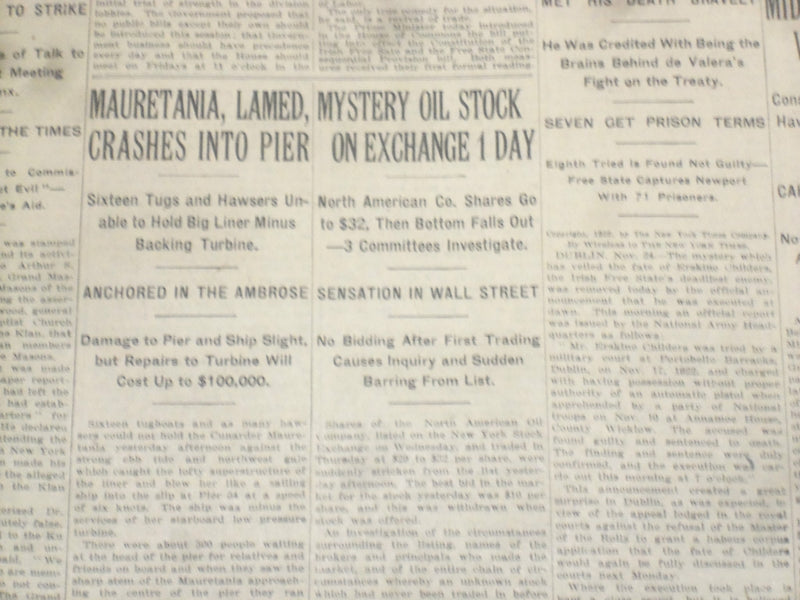 1922 NOVEMBER 25 NEW YORK TIMES - MYSTERY OIL STOCK ON EXCHANGE 1 DAY - NT 8436