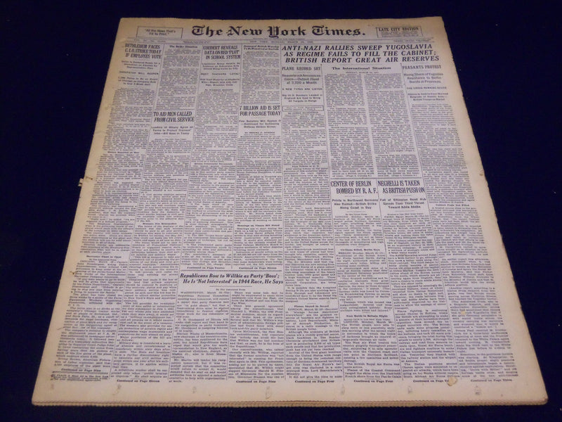 1941 MARCH 24 NEW YORK TIMES - ANTI-NAZI RALLIES SWEEP YUGOSLAVIA - NT 1300