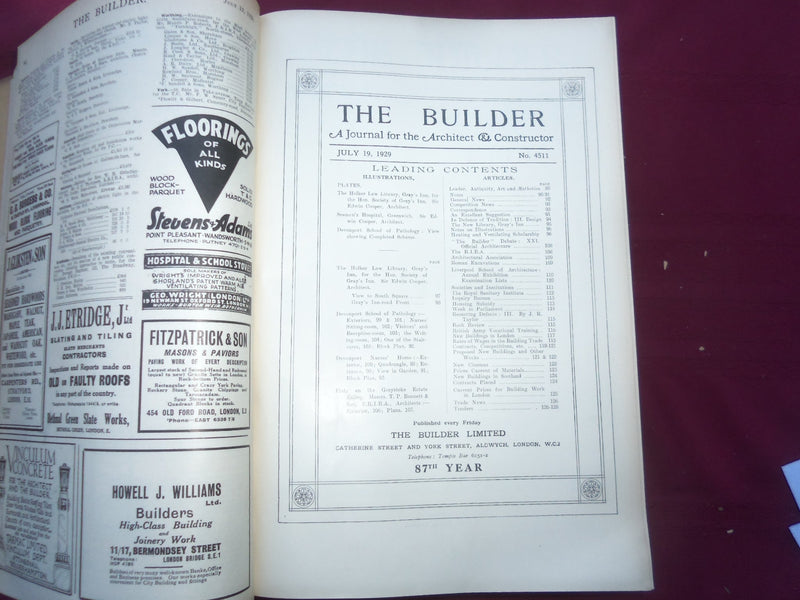 1929 JAN-DEC THE BUILDER U. K. MAGAZINE BOUND VOLUMES - 2 VOLS - FOLD OUTS- C 63