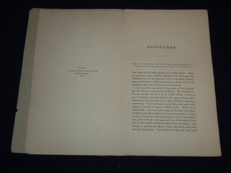 1858 J. I. T. COOLIDGE FAREWELL DISCOURSE - 13TH CONGREGATIONAL CHURCH - J 8992