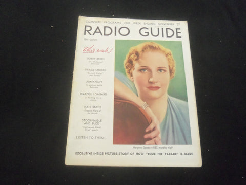1937 NOVEMBER 27 RADIO GUIDE MAGAZINE - MARGARET SPEAKS COVER - SP 9517I