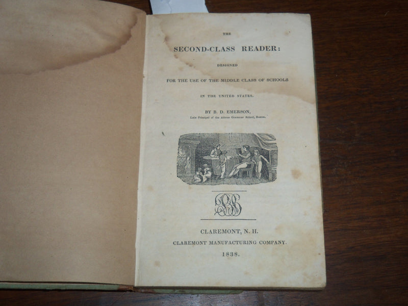 1838 THE SECOND CLASS READER BOOK BY B. D. EMERSON - CLAREMONT, N. H. - K 2016