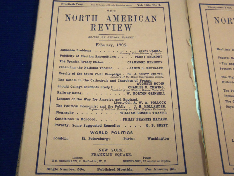 1905 NORTH AMERICAN REVIEW LOT OF 5 ISSUES - GREAT STORIES/ARTICLES - WR 669