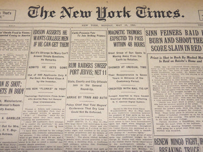 1921 MAY 16 NEW YORK TIMES NEWSPAPER - EDISON WANTS COLLEGE MEN - NT 7850