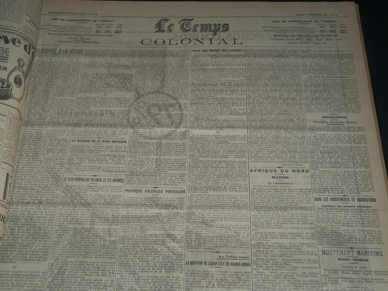 1931 OCTOBER-DECEMBER LE TEMPS FRENCH NEWSPAPER BOUND VOLUME - VB 10