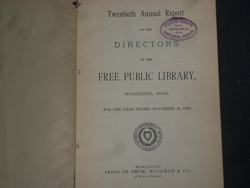 1879-81 FREE PUBLIC LIBRARY DIRECTORS REPORT - WORCESTER, MA - LOT OF 2 - O 226C