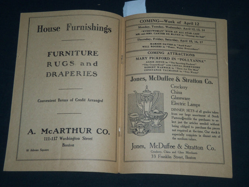 1920 FENWAY THEATRE PROGRAM - NORMA TALMADGE IN DAUGHTER OF TWO WORLDS - J 4080