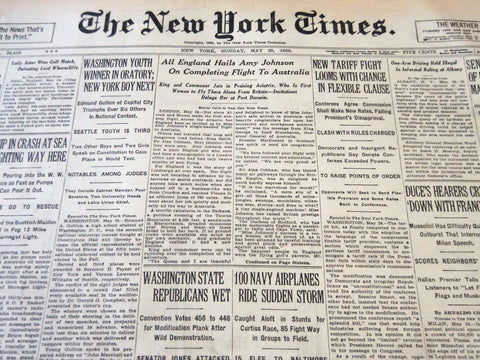 1930 MAY 25 NEW YORK TIMES - ALL ENGLAND HAILS AMY JOHNSON - NT 5704