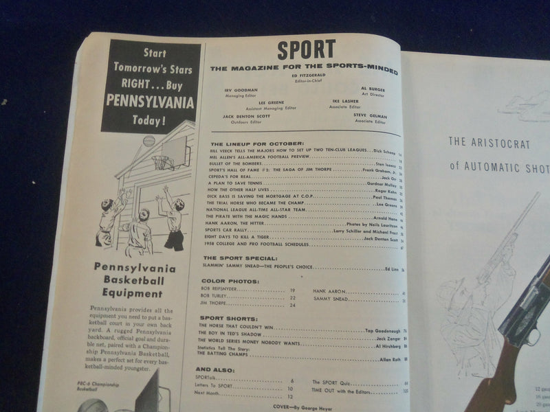 1958 OCTOBER SPORT MAGAZINE - BOB TURLEY COVER - HANK AARON - ST 7253
