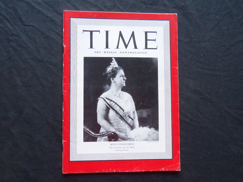 1939 NOVEMBER 27 TIME MAGAZINE - QUEEN WILHELMINA - T 688