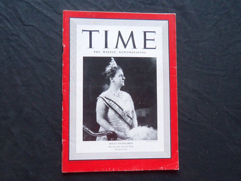 1939 NOVEMBER 27 TIME MAGAZINE - QUEEN WILHELMINA - T 688