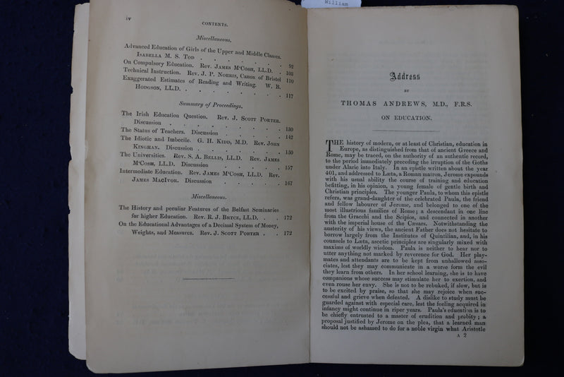 1867 EDUCATION DEPARTMENT PROCEEDINGS - BELFAST MEETING SOFTCOVER BOOK - K 965