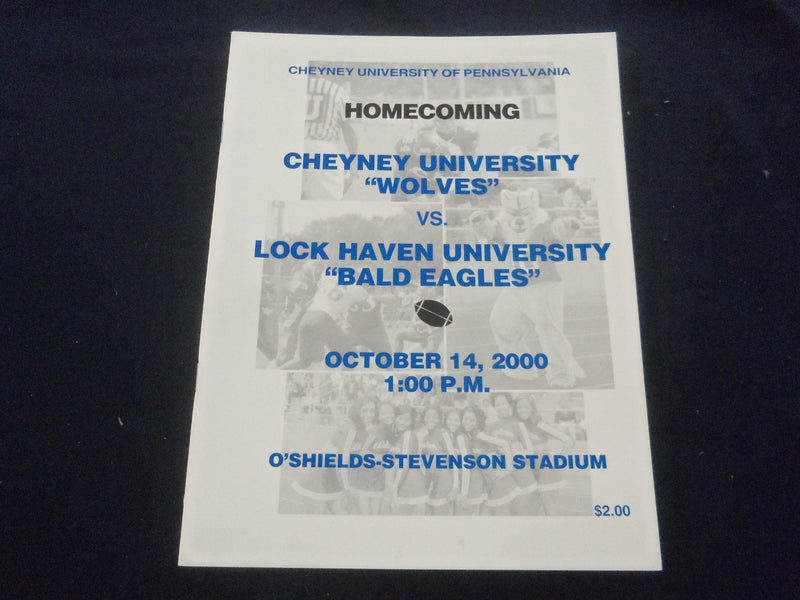2000 OCT 14 FOOTBALL PROGRAM -CHEYNEY UNIVERSITY VS LOCK HAVEN UNIV - SP 1214R