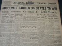 1944 NOVEMBER 8 WILMINGTON JOURNAL - ROOSEVELT CARRIES 34 STATES TO WIN- NT 7319