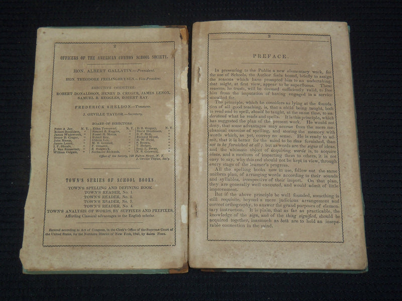 1846-1859 TOWN'S NEW SPELLER AND DEFINER BOOK LOT OF 2 - K 2184