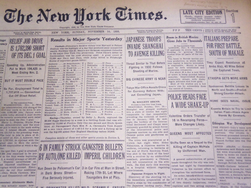 1935 NOVEMBER 10 NEW YORK TIMES - ITALIANS PREPARE FOR BATTLE MAKALE - NT 4875