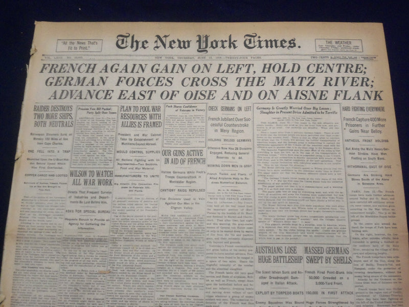 1918 JUNE 13 NEW YORK TIMES - GERMANS CROSS THE MATZ RIVER - NT 9085