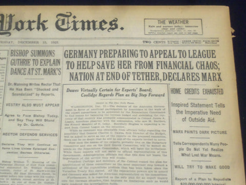 1923 DECEMBER 13 NEW YORK TIMES - GERMANY APPEALS TO LEAGUE TO SAVE HER- NT 9236