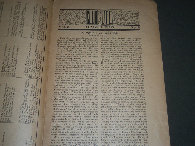 1905 MARCH CLUB LIFE WOMAN'S GUILD MAGAZINE - J. H. GILMOUR COVER - J 2578