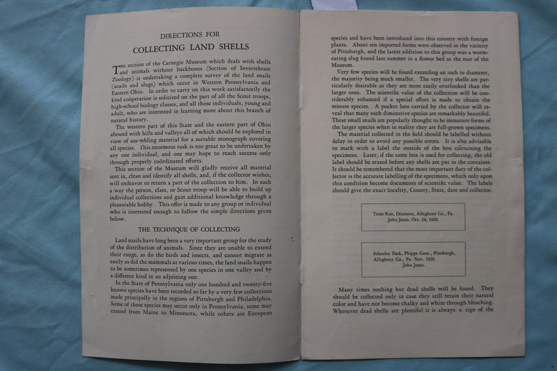 1929 CARNEGIE MUSEUM - INVERTEBRATE ZOOLOGY LEAFLET - SOFTCOVER - K 2506
