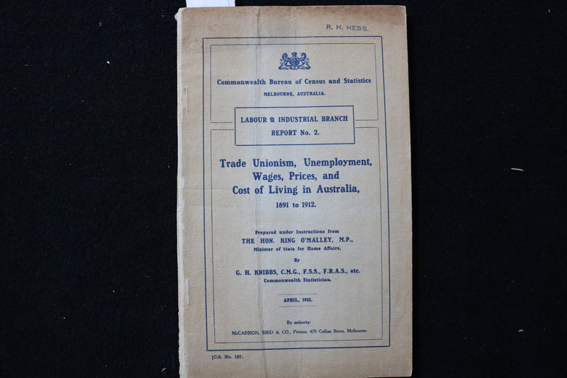 1913 APRIL CENSUS AND STATISTICS REPORT SOFTCOVER - MELBOURNE, AUSTRALIA- K 3007