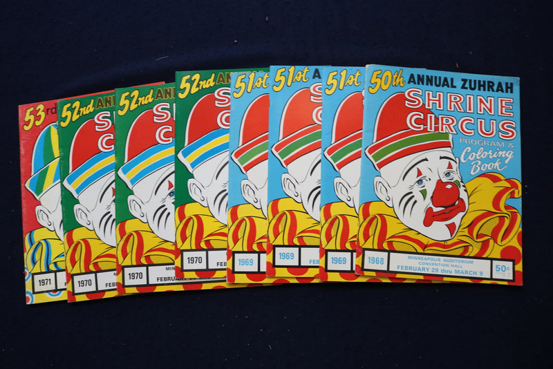 1968-1971 ANNUAL ZUHRAH CIRCUS PROGRAMS & COLORING BOOKS - LOT OF 8 - O 3643