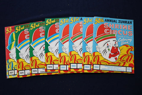 1968-1971 ANNUAL ZUHRAH CIRCUS PROGRAMS & COLORING BOOKS - LOT OF 8 - O 3643
