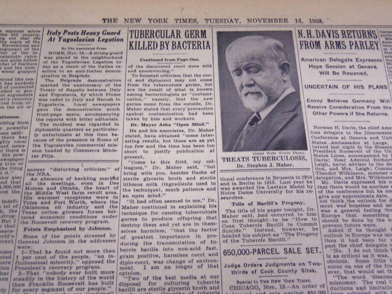 1933 NOVEMBER 14 NEW YORK TIMES - DR. MAHER-TUBERCULOSIS - NT 4164