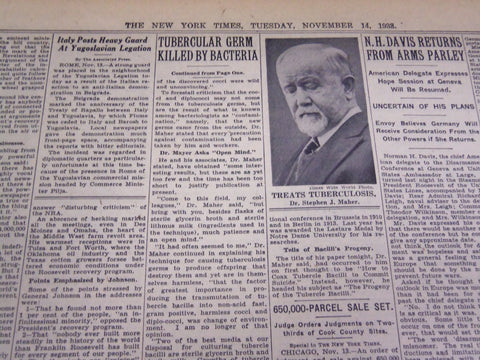 1933 NOVEMBER 14 NEW YORK TIMES - DR. MAHER-TUBERCULOSIS - NT 4164