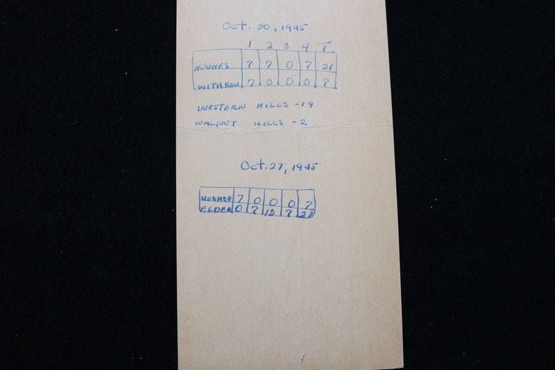 1945 OCTOBER 12 HOLMES V. HUGHES FOOTBALL LINEUP CARD - K 2847