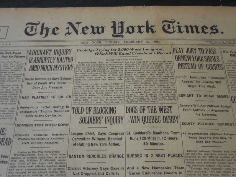 1925 FEBRUARY 22 NEW YORK TIMES - 30 STILL IN MINE PROBABLY DEAD - NT 5453